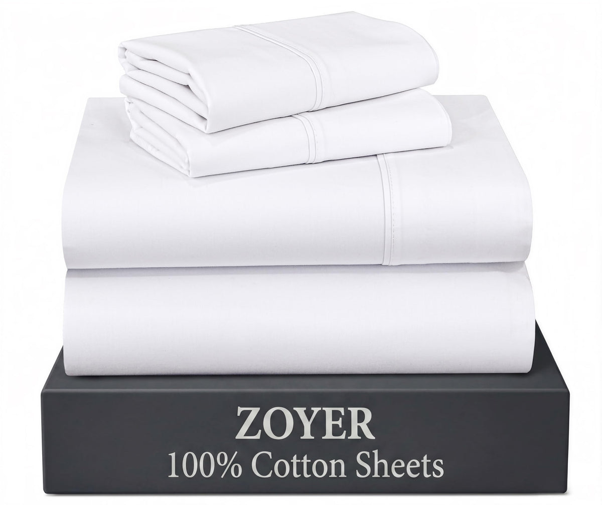 ZOYER 100% Cotton Queen Sheets, Percale Weave, Soft Sand