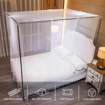 White Mosquito Net Tent for Bed，One Side Opening Canopy Netting Curtain Net for Bedroom Decoration for Full Size（Without Bed Frame）