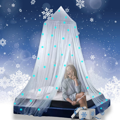 Bed Canopy for Girls Mosquito Net, Princess Bed Canopy for Girls Room Decor - Insect Protection Hanging Canopy for Indoor(Pink,Stars Glow in the Dark)