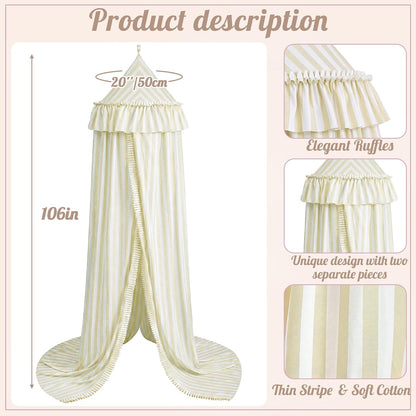 SmoothNovelty Oatmeal Striped Bed Canopy with Ruffles