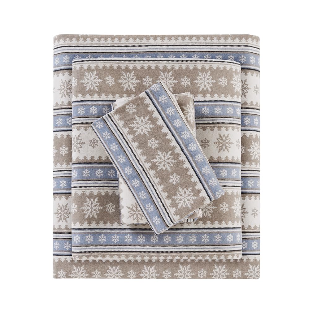 Woolrich Cotton Sheet Set Cottage Charms Print, 100% Cotton Flannel Sheets Warm & Fuzzy Bedding Set Queen Size Sheets, Fitted Pocket Fits Up to 14" Mattress, Queen Brown Plaid, 4 Piece