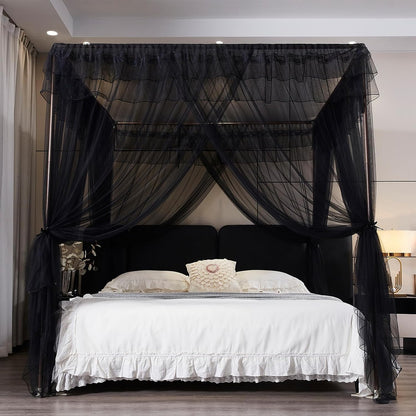 Kertnic Black Canopy Bed Curtains for Girls & Adults, Queen King Bed Canopy Drapes Netting, Practical Mosquito Net for Bed (Black, King- 86" W*78" L*82" H)