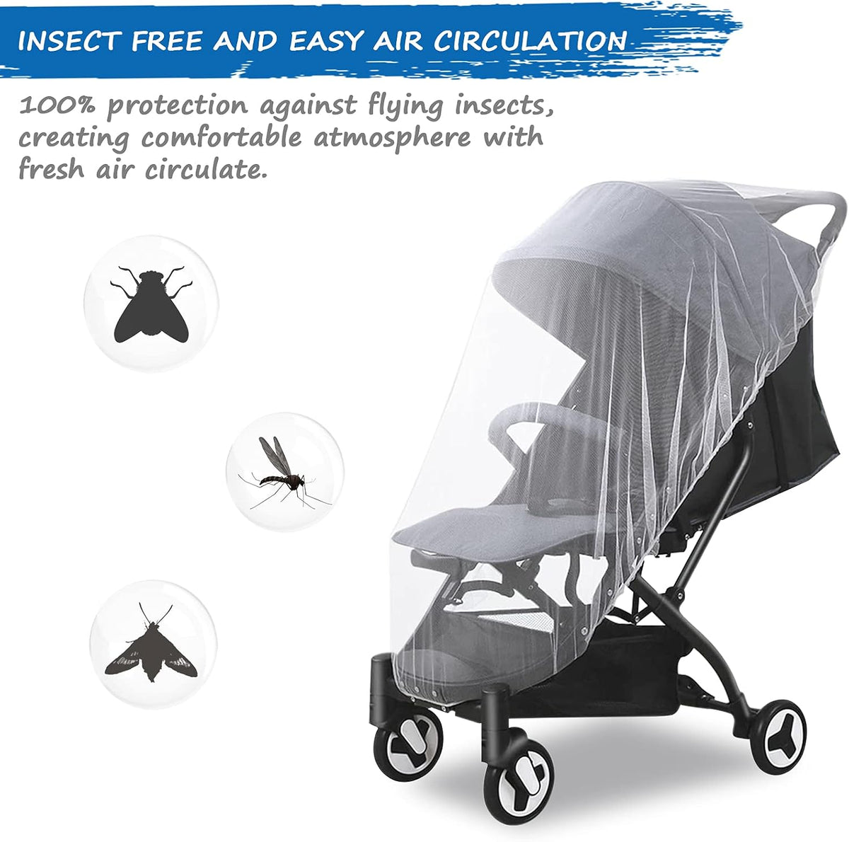 Baby Mosquito Net for Stroller, Bug Net and Mesh Protection,White