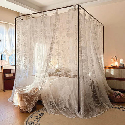 Elegant Lace Princess 4 Corner Post Mosquito Net Romantic for Girls Women Bed Curtain Canopy for Adults Wedding Bedroom Kids Rooms Decoration (Coffee-2, Full)