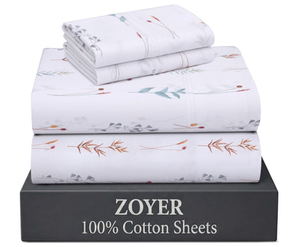 ZOYER 100% Cotton Queen Sheets, Percale Weave, Soft Sand