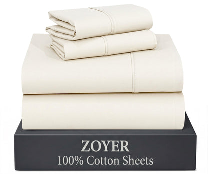 ZOYER 100% Cotton Queen Sheets, Percale Weave, Soft Sand