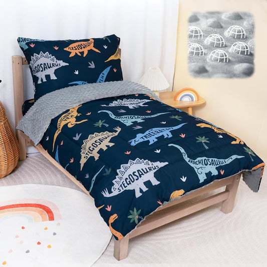 4-Piece Toddler Bedding Set, Plush Minky Dot Comforter Set for Boys