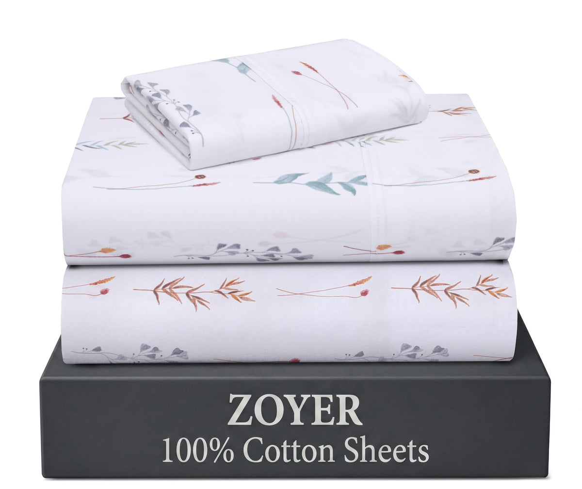 ZOYER 100% Cotton Queen Sheets, Percale Weave, Soft Sand