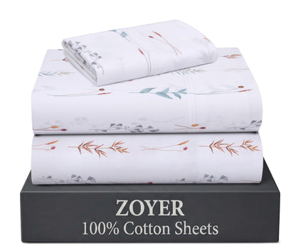 ZOYER 100% Cotton Queen Sheets, Percale Weave, Soft Sand