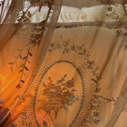 Elegant Lace Princess 4 Corner Post Mosquito Net Romantic for Girls Women Bed Curtain Canopy for Adults Wedding Bedroom Kids Rooms Decoration (Coffee-2, Full)