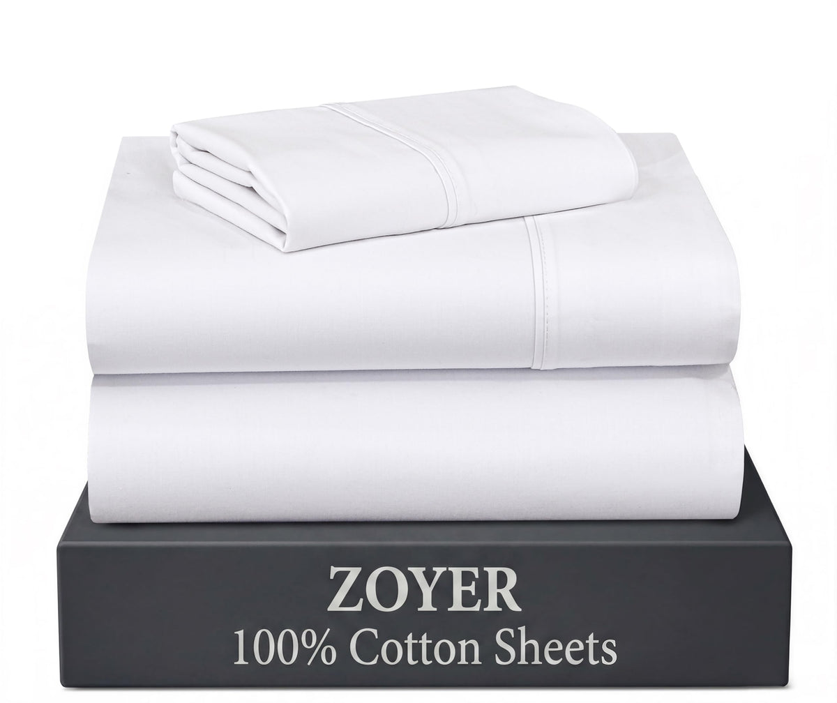 ZOYER 100% Cotton Queen Sheets, Percale Weave, Soft Sand