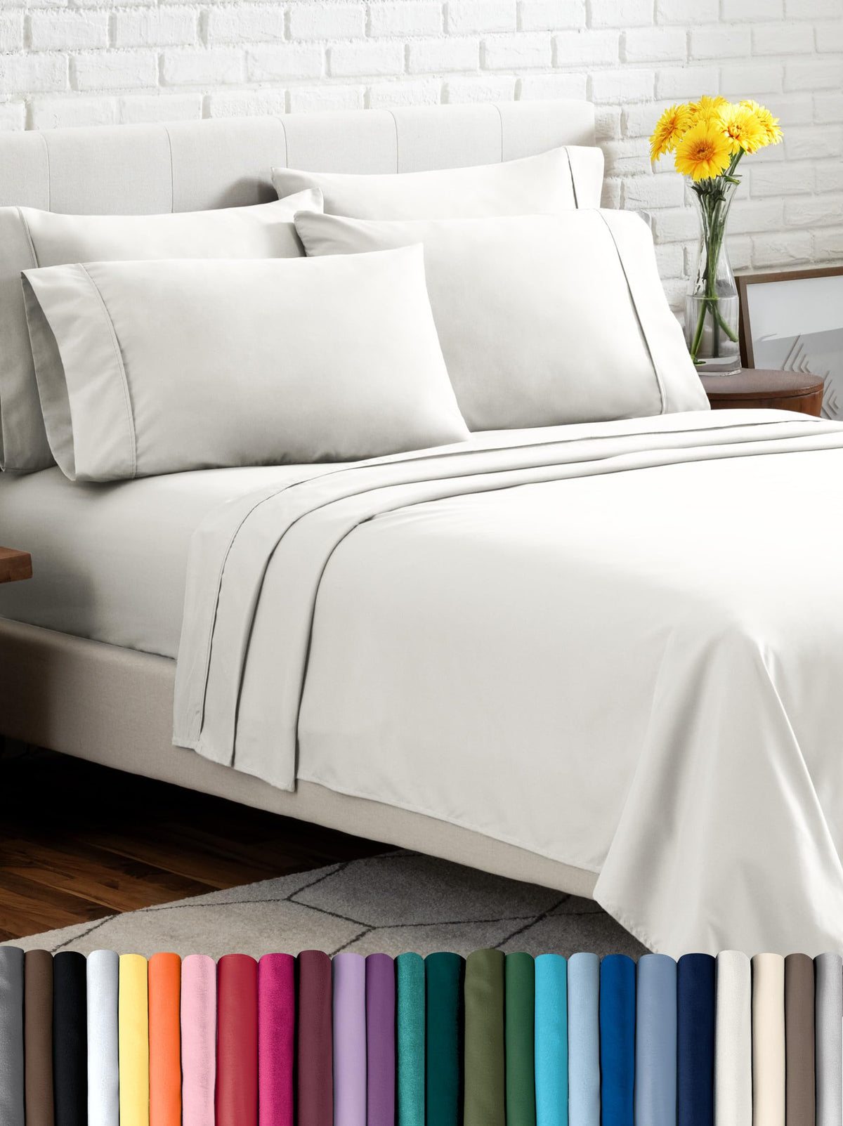 Bare Home Sheet Set 1800 Ultra-Soft with 4 Pillowcases (Queen, Grey)