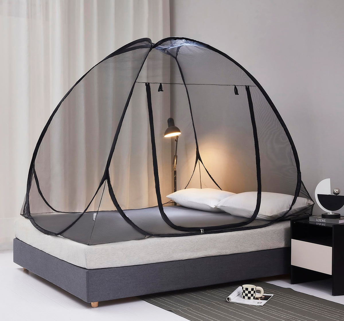 Mengersi Mosquito Net Pop Up Tent for Bed,Bed Canopy with Net Bottom,Mosquito Netting Bed Tent,Bed,Suit for Indoor Outdoor,Camping Tent,Insect Screen(Full/Queen, Gray)