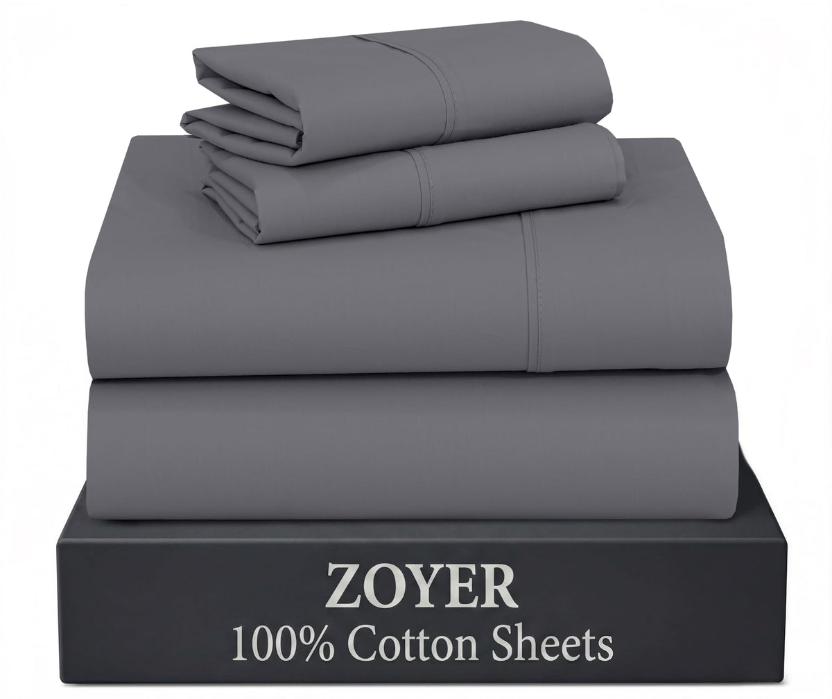 ZOYER 100% Cotton Queen Sheets, Percale Weave, Soft Sand