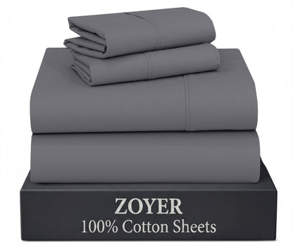 ZOYER 100% Cotton Queen Sheets, Percale Weave, Soft Sand