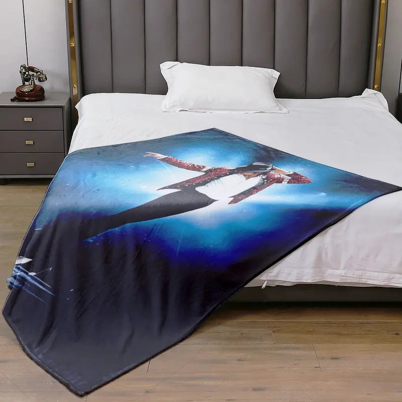1pc Michael Jackson King of Pop Music Flannel Fleece Fuzzy Blanket - Super Soft, Gentle, Cozy, Lightweight Portable Soft Bedding Throw for Bed, Travel - Adult Fluffy Bedding for Home Use