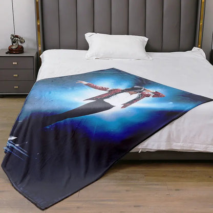 1pc Michael Jackson King of Pop Music Flannel Fleece Fuzzy Blanket - Super Soft, Gentle, Cozy, Lightweight Portable Soft Bedding Throw for Bed, Travel - Adult Fluffy Bedding for Home Use