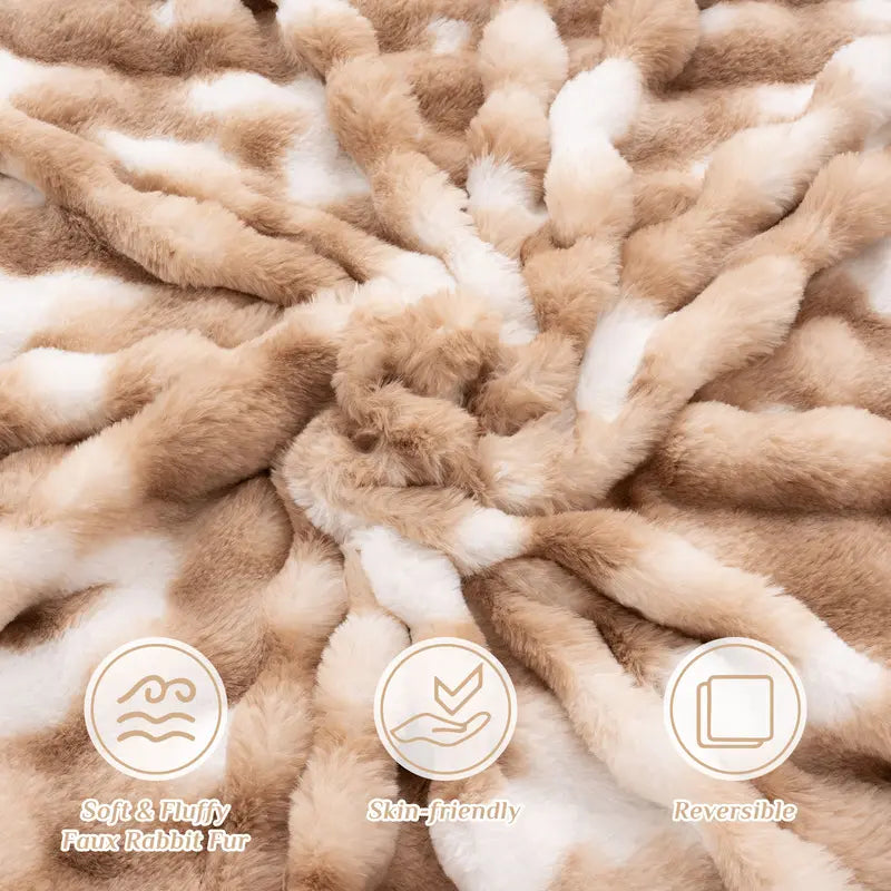 500GSM Faux Rabbit Fur Plush Blanket, Ultra Soft Fluffy Plush Throw for Stress & Anxiety Relief, Thick Warm Cozy Blanket for Couch, Bed, Travel & Relaxation, Oversized, Cozy, Soft Warm Throw