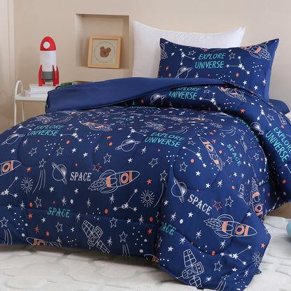Twin Size Sky Blue Comforter Set for Kids, Toddler, Boys&Girls, 4 Pieces Bed-in-a-Bag Bedding Set, All Season Ultra Soft Oeko TEX Sheets Set with Comforter, (Rainbow)