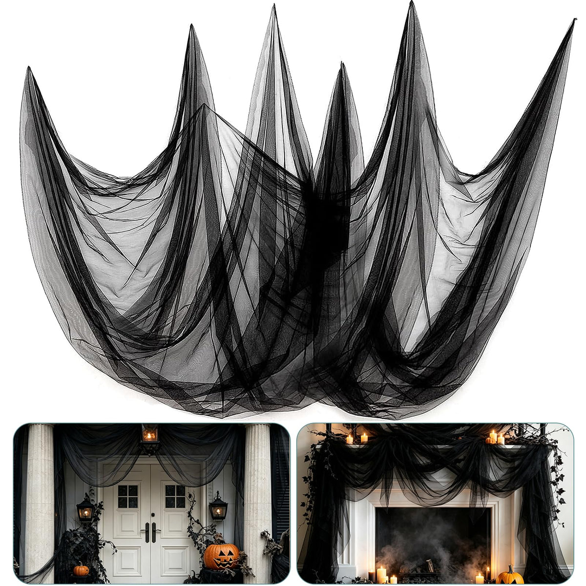 2Pcs 13x10ft Ultra-fine Mesh Mosquito Net, for Halloween Black Gauze Cloth