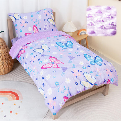 4-Piece Toddler Bedding Set, Plush Minky Dot Comforter Set for Boys