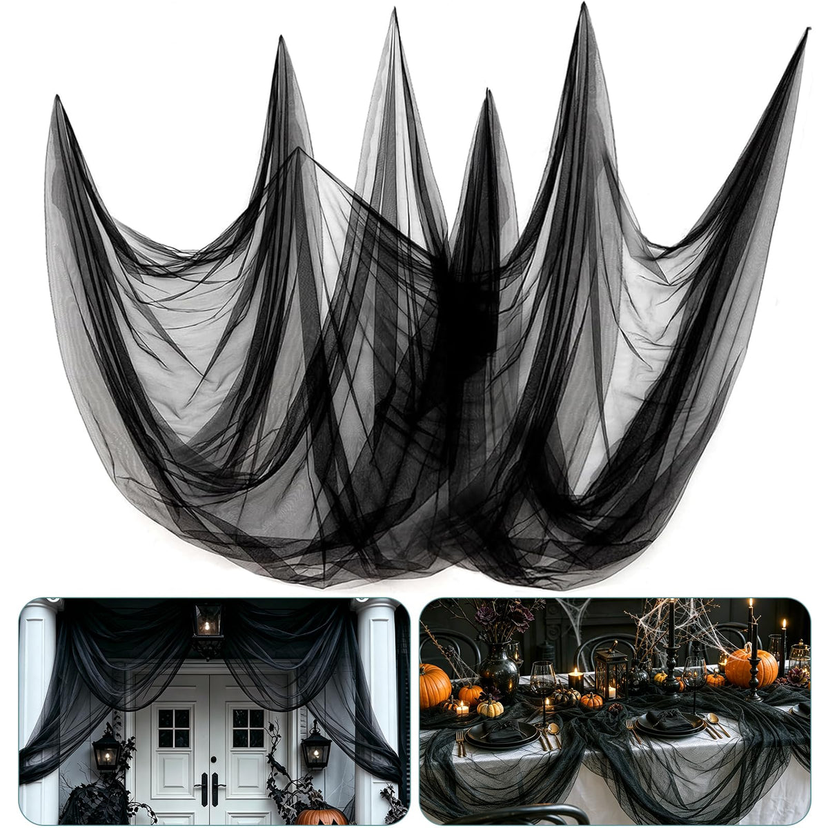 2Pcs 13x10ft Ultra-fine Mesh Mosquito Net, for Halloween Black Gauze Cloth