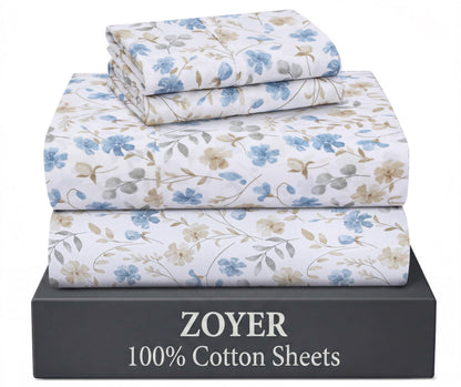 ZOYER 100% Cotton Queen Sheets, Percale Weave, Soft Sand