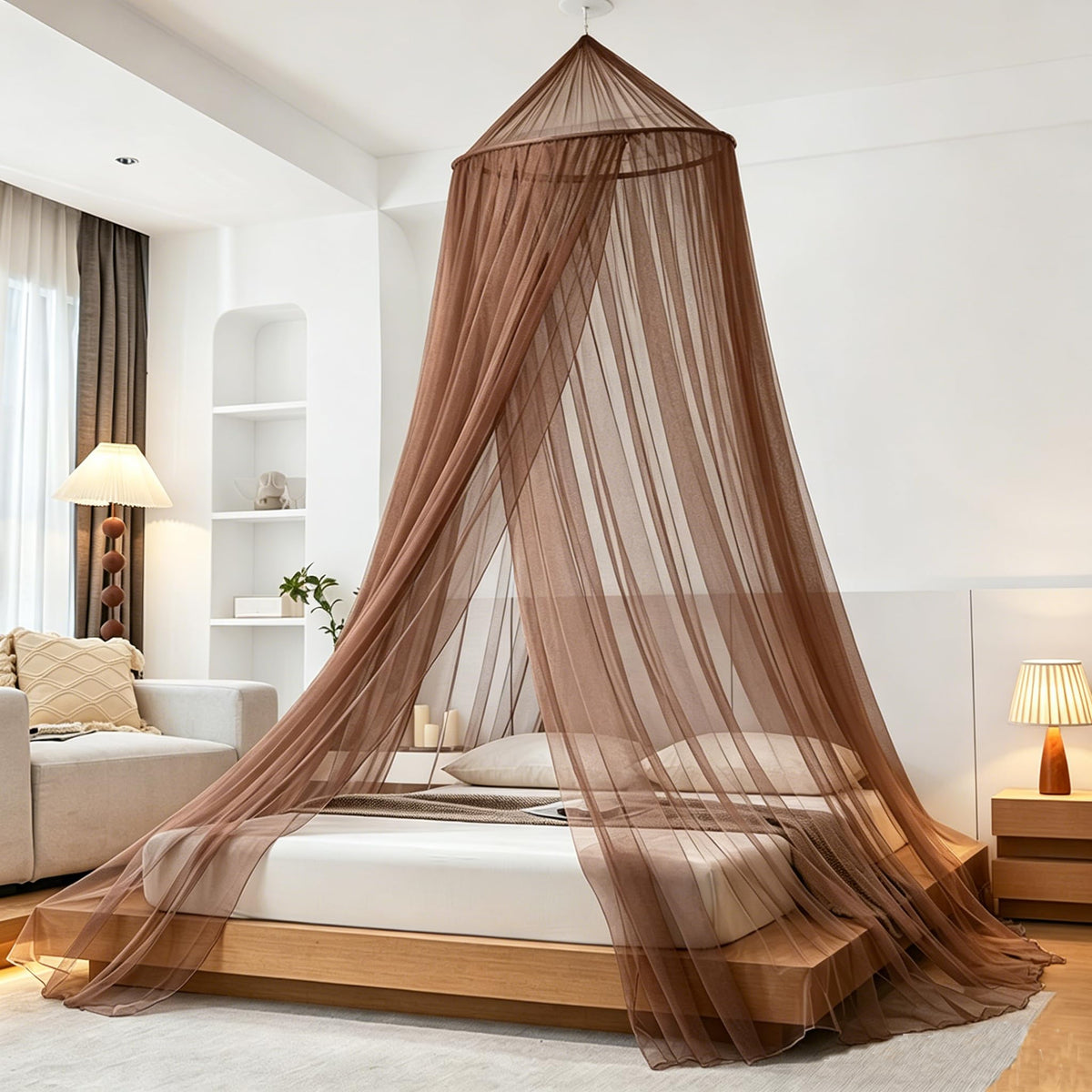 Mengersi Bed Canopy Mosquito Net for Bed,Canopy Bed Curtains for Twin Full Queen King Size Bed,Dome Mosquito Netting for Indoor Outdoor,Kid and Adult Beds-Ivory