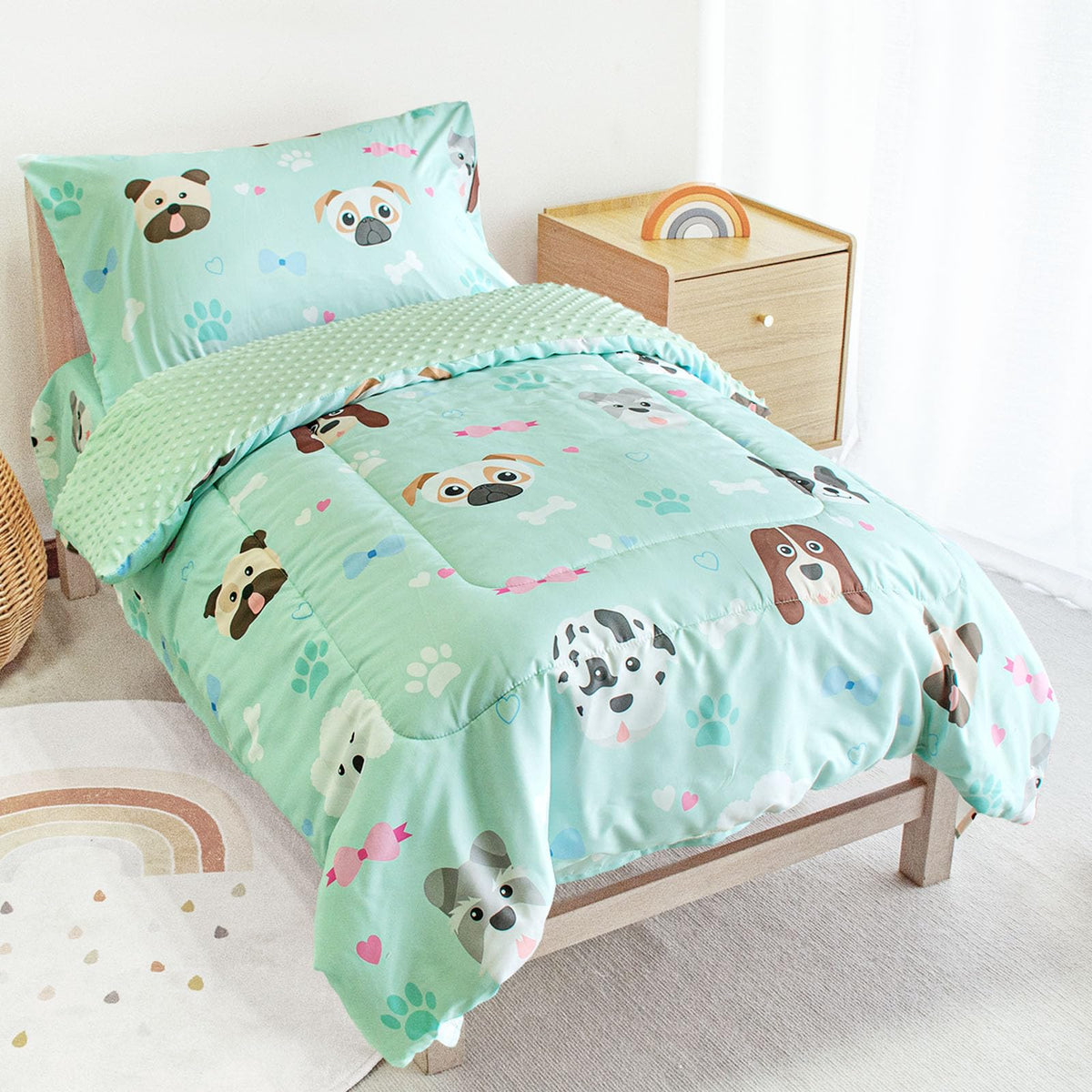 4-Piece Toddler Bedding Set, Plush Minky Dot Comforter Set for Boys