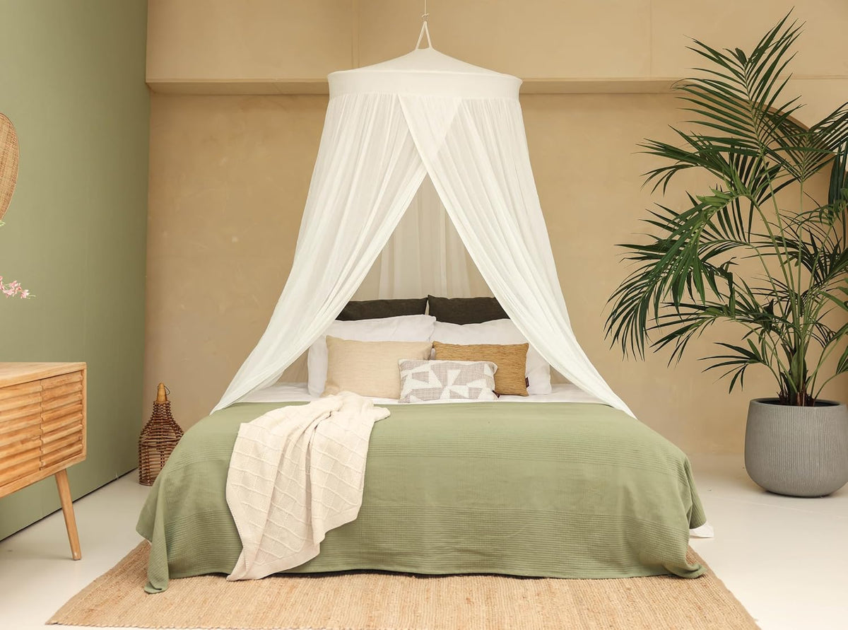 100% Cotton Bed Canopy for Queen & King-Size Beds | 2 Decorative Openings