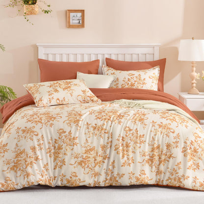 Andency Floral Comforter Queen Set, 7 Pieces Green Rose Flower Bedding Set