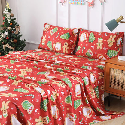 Vaulia Christmas Sheets Queen, 4 Pieces Bedding Set, Red Green Plaid Tree