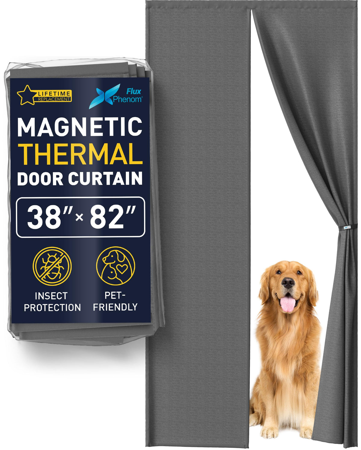 Flux Phenom Magnetic Screen Door - Bugs Out, Breeze in - 9min Install Auto-Sealing Heavy Duty Double Stitched Mesh, 52 Magnets, Hands Free Sliding & Patio Doors Net, Pet & Kid Friendly, 38 x 82 Inch