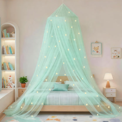 Bed Canopy for Girls Mosquito Net, Princess Bed Canopy for Girls Room Decor - Insect Protection Hanging Canopy for Indoor(Pink,Stars Glow in the Dark)