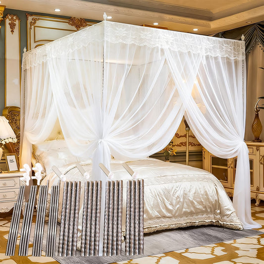3‑Side Opening Mosquito Net Canopy with Frame, Lace Breathable Bed Curtain