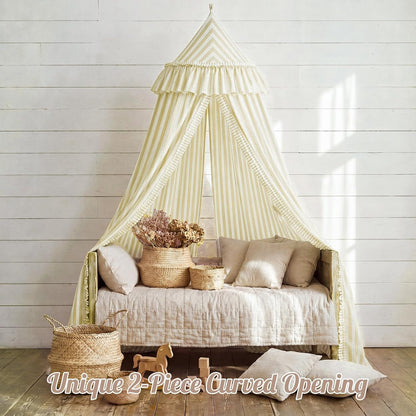 SmoothNovelty Oatmeal Striped Bed Canopy with Ruffles