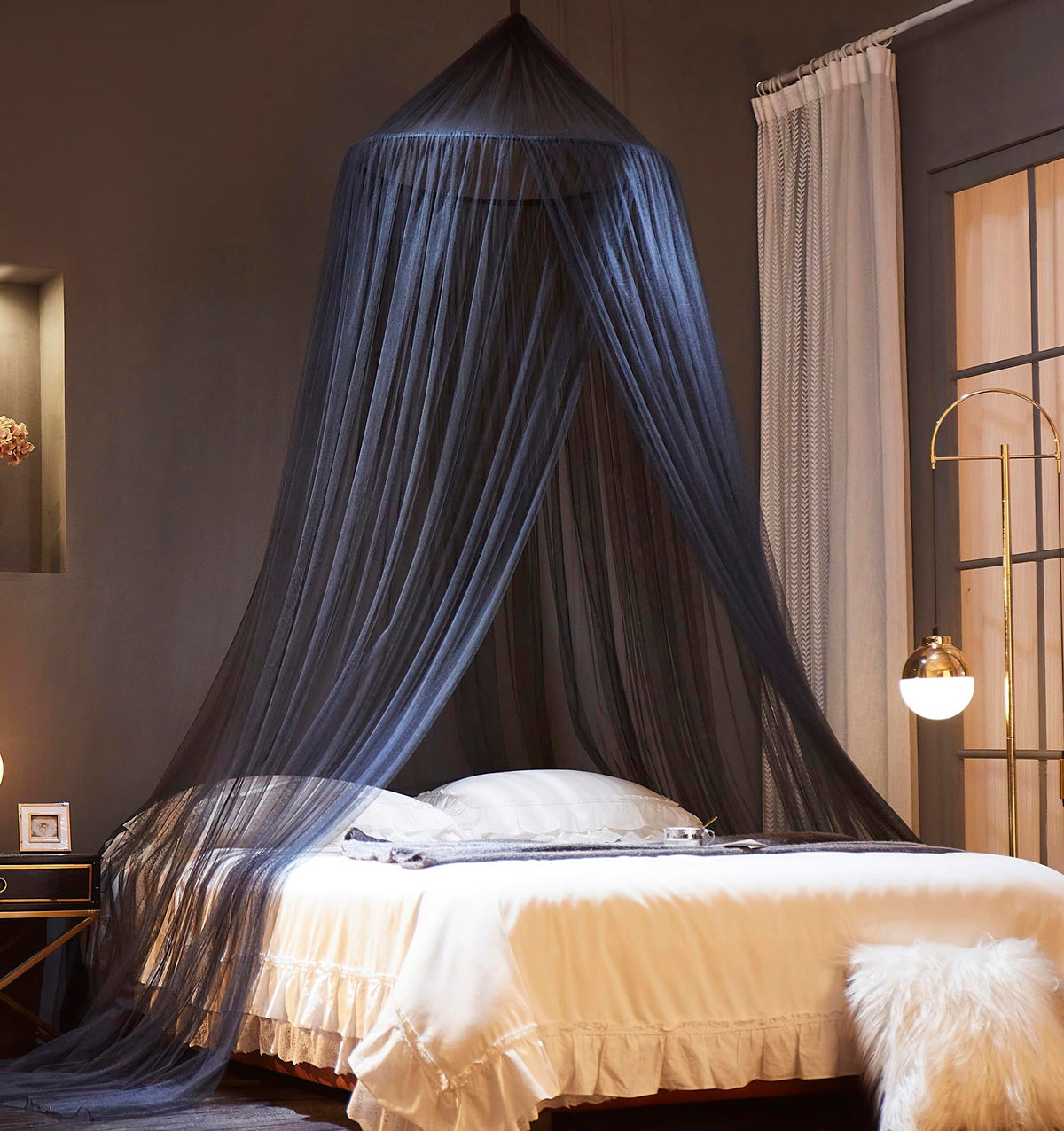 Mengersi Bed Canopy Mosquito Net for Bed,Canopy Bed Curtains for Twin Full Queen King Size Bed,Dome Mosquito Netting for Indoor Outdoor,Kid and Adult Beds-Ivory