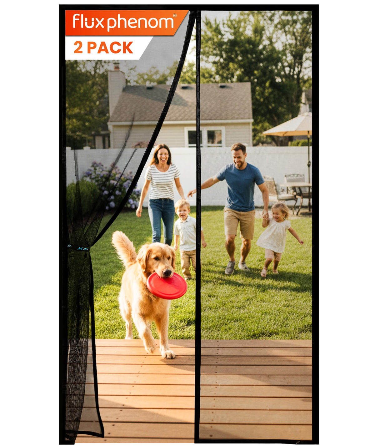Flux Phenom Magnetic Screen Door - Bugs Out, Breeze in - 9min Install Auto-Sealing Heavy Duty Double Stitched Mesh, 52 Magnets, Hands Free Sliding & Patio Doors Net, Pet & Kid Friendly, 38 x 82 Inch