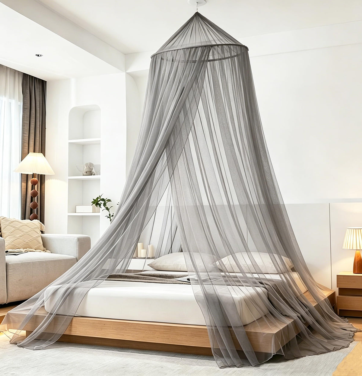 Mengersi Bed Canopy Mosquito Net for Bed,Canopy Bed Curtains for Twin Full Queen King Size Bed,Dome Mosquito Netting for Indoor Outdoor,Kid and Adult Beds-Ivory