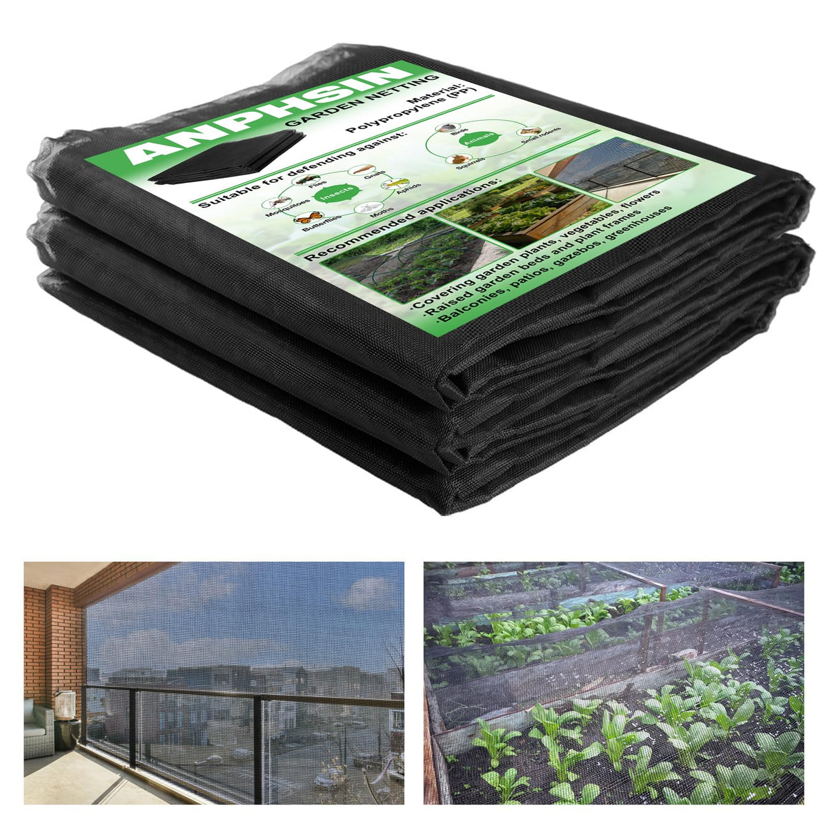 10x33ft Strong PP Nanocomposite Mosquito Net Garden Netting, Black