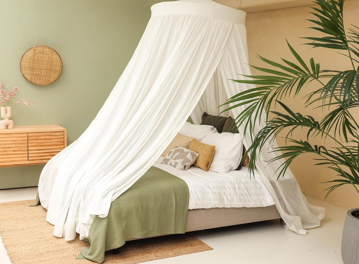 100% Cotton Bed Canopy for Queen & King-Size Beds | 2 Decorative Openings