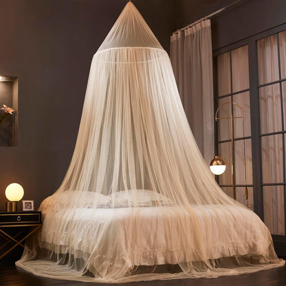 Mengersi Bed Canopy Mosquito Net for Bed,Canopy Bed Curtains for Twin Full Queen King Size Bed,Dome Mosquito Netting for Indoor Outdoor,Kid and Adult Beds-Ivory
