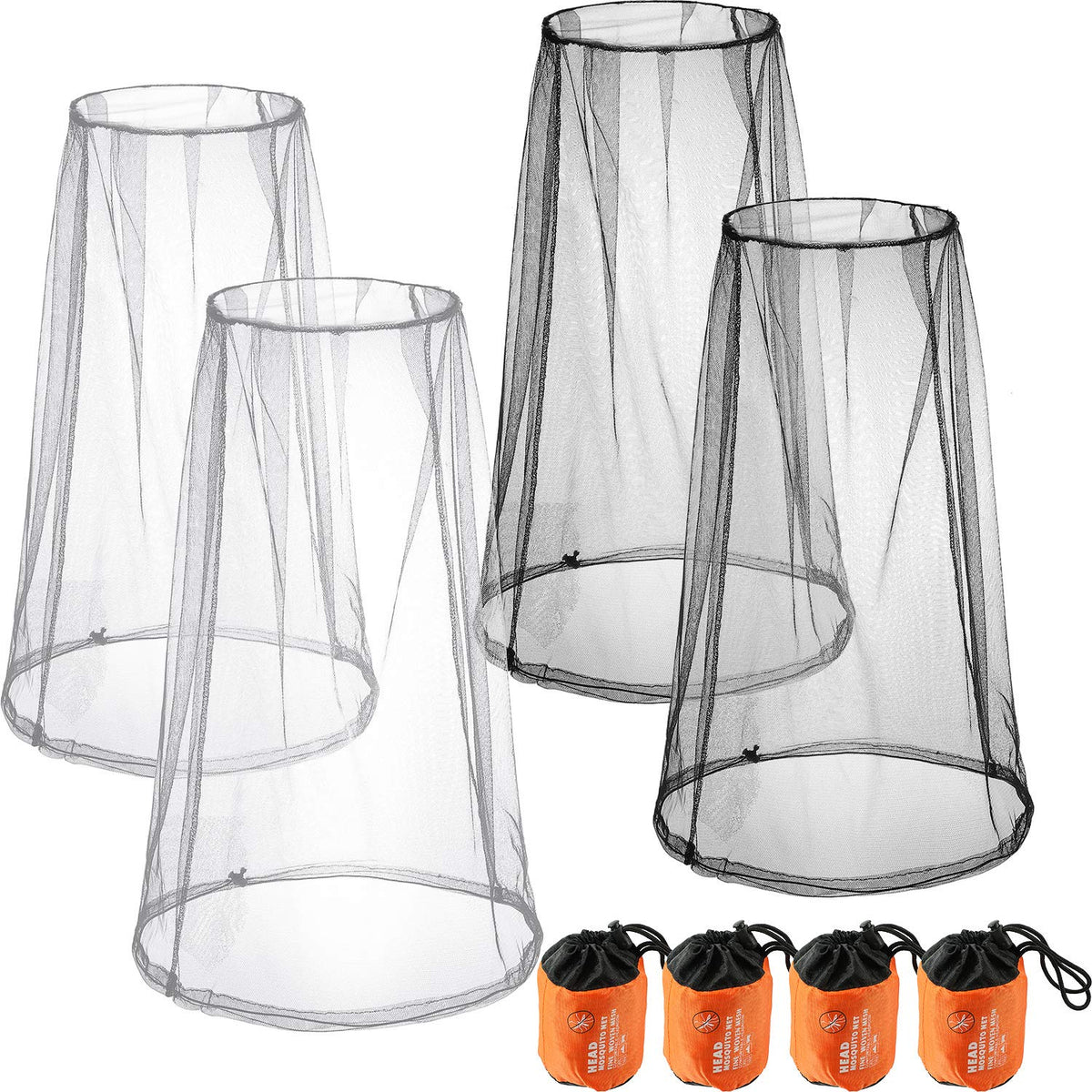 HESTYA 4 Pack Mosquito Head Net Mesh Face Cover Outdoor, Black
