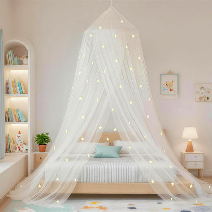 Bed Canopy for Girls Mosquito Net, Princess Bed Canopy for Girls Room Decor - Insect Protection Hanging Canopy for Indoor(Pink,Stars Glow in the Dark)