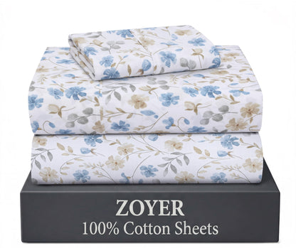 ZOYER 100% Cotton Queen Sheets, Percale Weave, Soft Sand