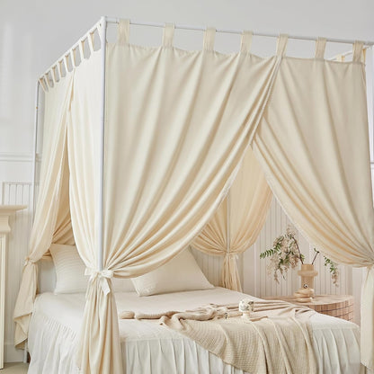 AIKASY White Canopy Bed Curtains with Top Ties and Tie Backs for Bedroom Decoration (Twin, Camel)