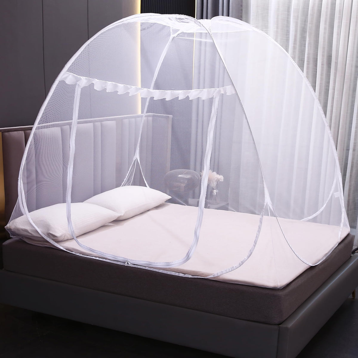 Mengersi Mosquito Net Pop Up Tent for Bed,Bed Canopy with Net Bottom,Mosquito Netting Bed Tent,Bed,Suit for Indoor Outdoor,Camping Tent,Insect Screen(Full/Queen, Gray)