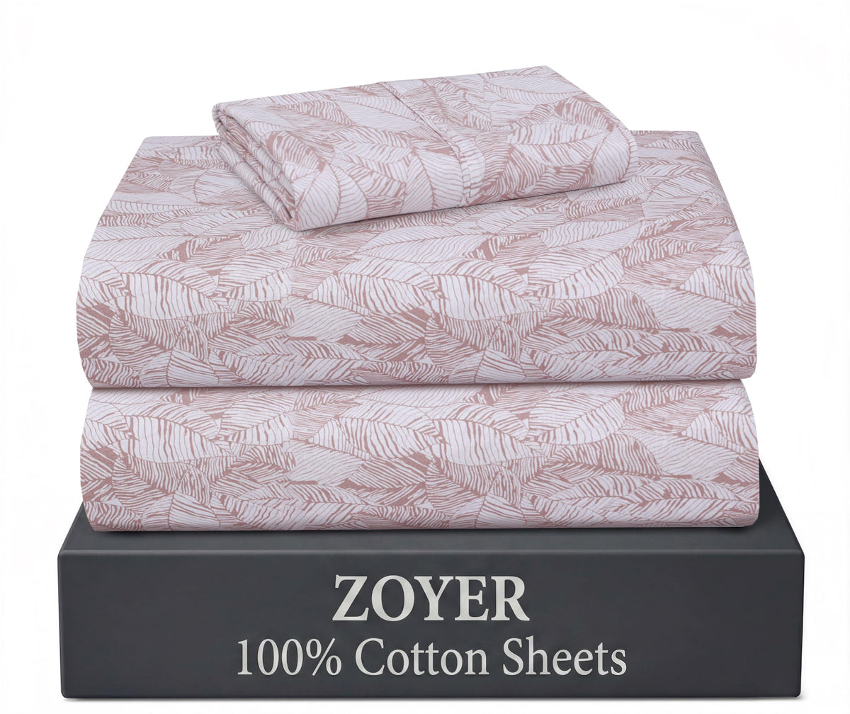 ZOYER 100% Cotton Queen Sheets, Percale Weave, Soft Sand