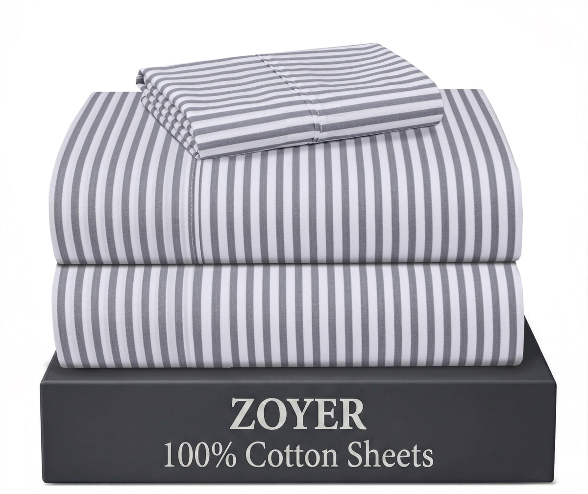 ZOYER 100% Cotton Queen Sheets, Percale Weave, Soft Sand