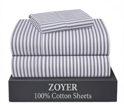 ZOYER 100% Cotton Queen Sheets, Percale Weave, Soft Sand